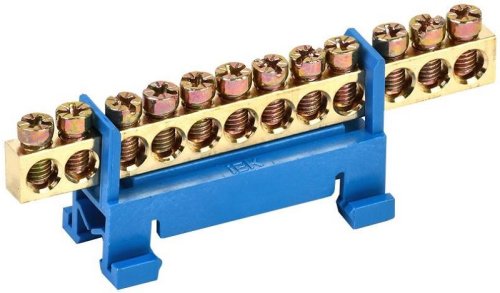 Шина неизолированная тип "Стойка" IEK N "ноль" ШНИ-6х9-12-С-С 12 групп синий картинка 